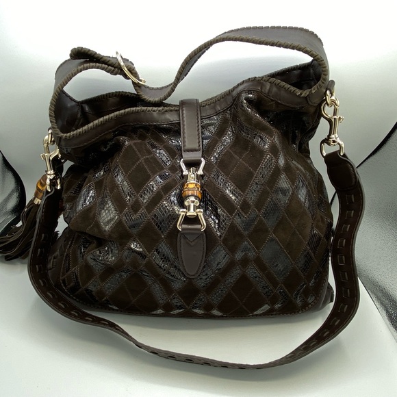 Gucci Handbags - Gucci Dark Brown Quilted Leather Hobo with Gold Hardware